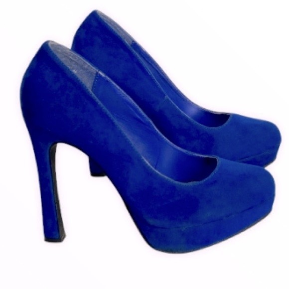 Vintage Anne Michelle Heels stiletto 5" Faux suede Royal Blue size 8.5 - Picture 1 of 15
